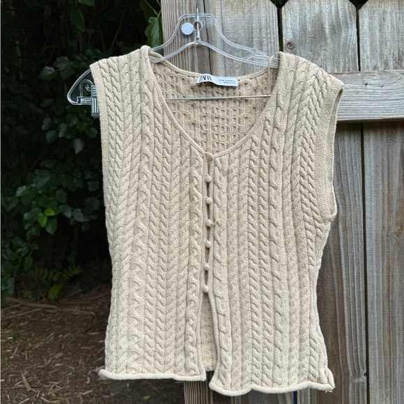 Zara Sweaters - Zara Cream Cable Knit Button Vest